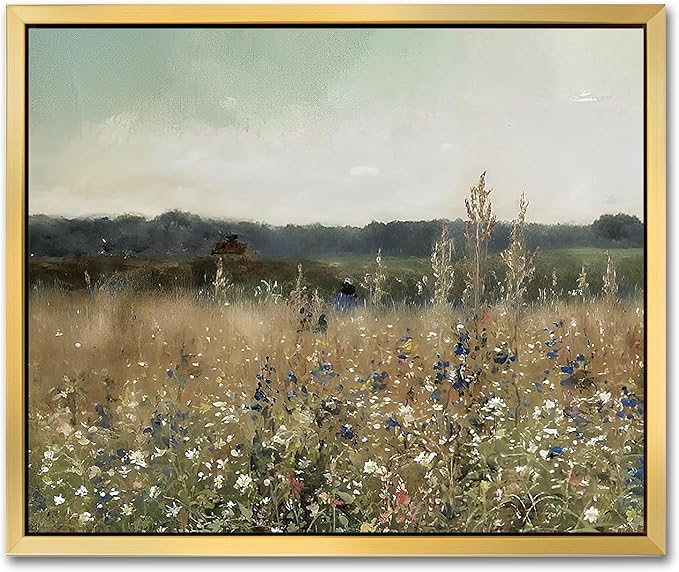 AIMAILON Vintage Gold Canvas Wall Art Framed Decor for Living Room - Home Decor Wall Prints Art Rustic Landscape Wall Art Wild Floral Botanical Pictures Wall Decor Artwork 10x12