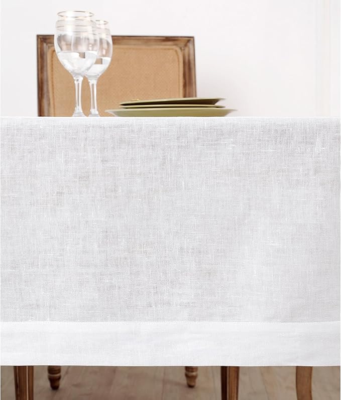 Solino Home Linen White Tablecloth 60 x 90 Inch - 100% Pure Linen Rectangular Tablecloth - Machine Washable Table Cloth for Fall, Autumn, Winter, Thanksgiving, Christmas, Holiday - Fete