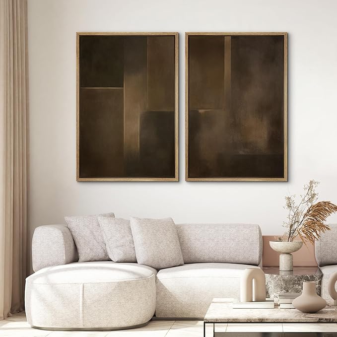 SIGNWIN Framed Canvas Print Wall Art Set Bronze Shadow Geometry Abstract Brown and Gold Gradient Zen Bohemian for Living Room, Bedroom, Office - 16"x24"x2 NATURAL