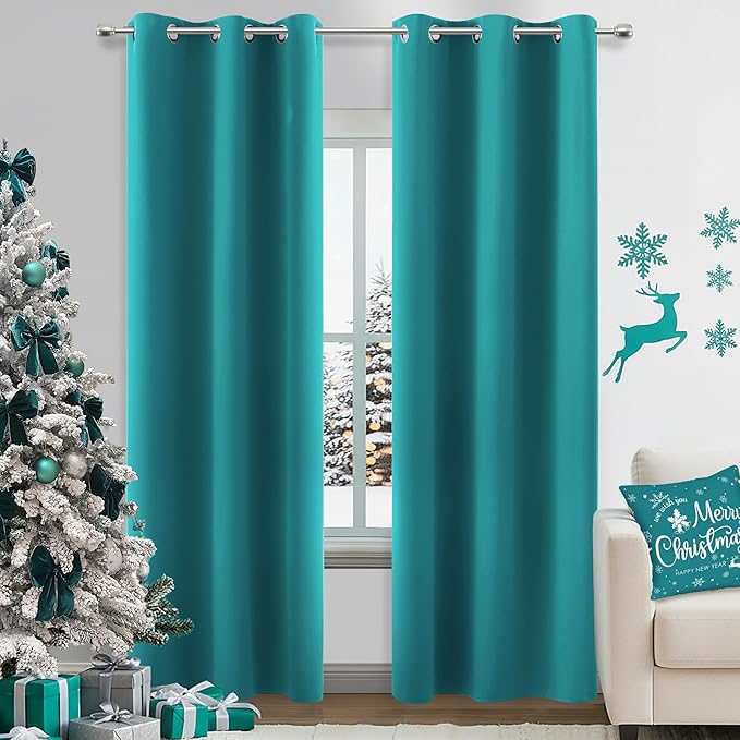 KOUFALL Sea Teal Window Living Room Curtains,Ceiling to Floor Blackout Room Darkening Drapes,96 Inch Curtains 2 Panel Set