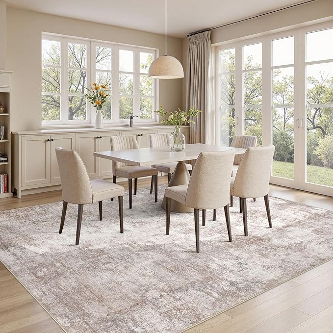 Washable 9X12 Area Rug: Modern Abstract Soft Non-Slip Indoor Rugs Home Decor - Low Pile Stain Resistant Foldable Carpet for Living Room Bedroom Dining Room Playroom Office(Brown,9'x12')