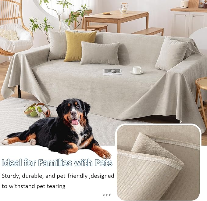 VClife Anti Cat Scratch Sofa Cover, 100% Waterproof Couch Cover for Pets Khaki Sofa Cover for Sectional Sofa, Anti Slip Couch Protector Washable Throw Couch Cover for 2 Cushion Couch Sofa, 71"X118"