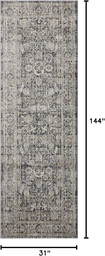 Loloi Jean Stoffer Katherine Collection KES-03 Midnight/Tobacco 2'-7" x 12'-0", .25" Pile Height, Runner Rug