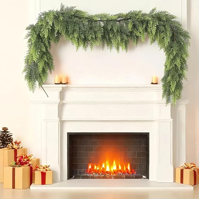 6 ft Christmas Ceda Garlands for Mantel Fireplace, Realistic Pine Garland Thick & Lush Artificial Greenery Green Faux Garland for Table Stairs Window Indoor Outdoor Christmas Holiday Decorations