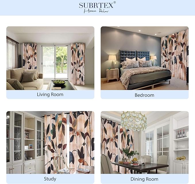 SUBRTEX Light Flitering Curtains 52Wx72L, Room Darkening Vibrant Floral Drapes, 50% Blackout, Semi Sheer Boho Farmhouse Curtains for Living Room, Brown