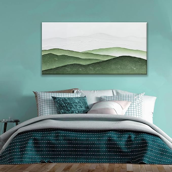 TAIJXAGSG Abstract Wall Art For Living Room Modern Canvas Art Wall Decor Green White Wall Art Bedroom Office Decor Abstract Painting Ready To Hang Pictures Artwork 24 × 48 In
