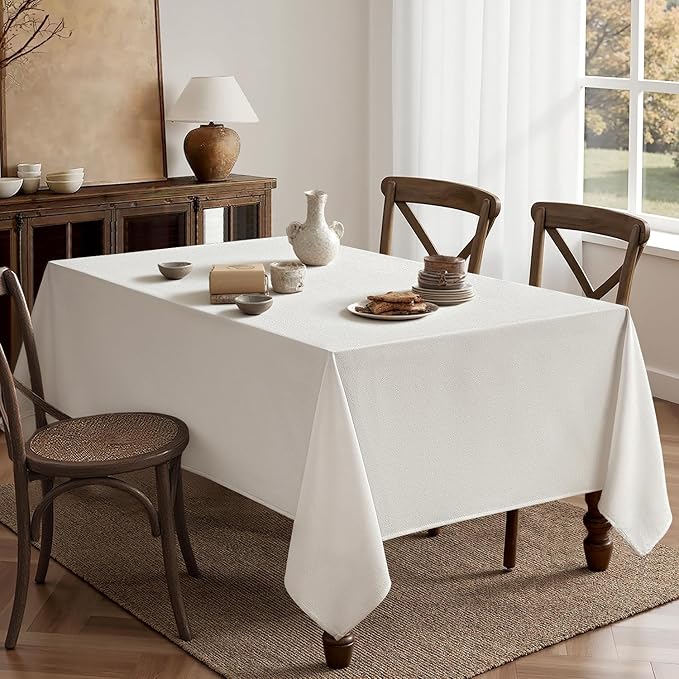 MIULEE White Linen Polyester Tablecloth 60x84 Inch Rectangle Table Cloth Waterproof,Stain Resistant & Wrinkle Resistant for Dining Party Wedding