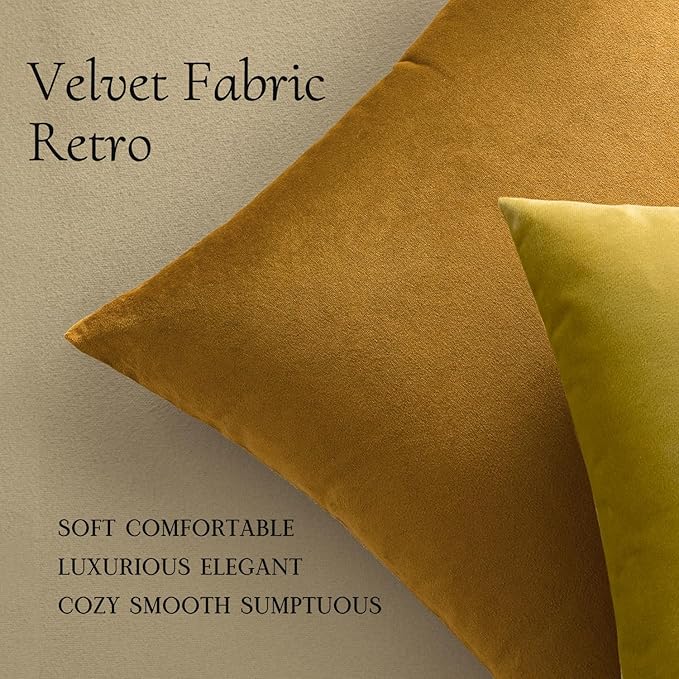 MIULEE Pack of 2 Mustard Yellow Pillow Covers 16x16 Inch Decorative Velvet Throw Pillow Covers Modern Soft Couch Throw Pillows Farmhouse Home Decor for Fall Sofa Bedroom Living Room