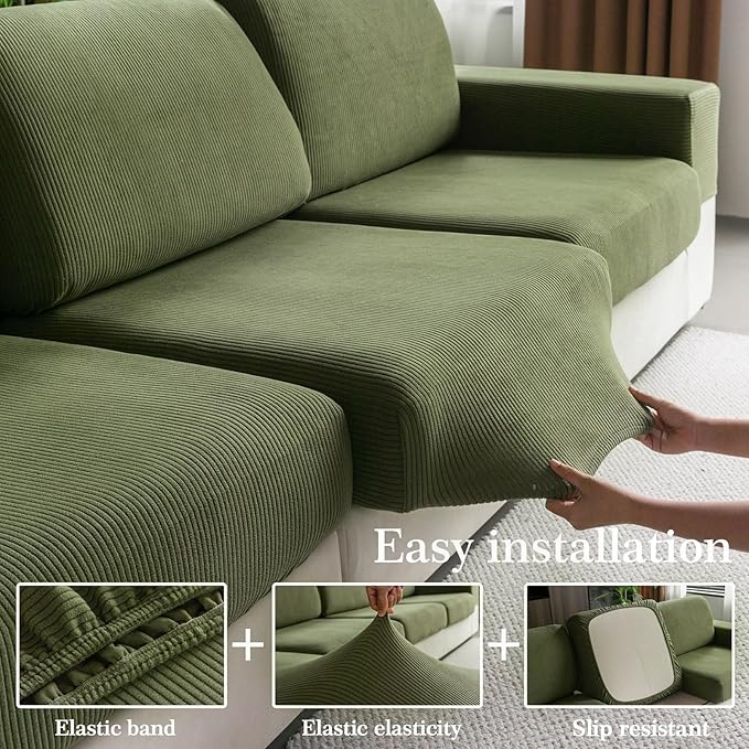 Sectional Couch Covers, Wear Resistant Stretch Sofa Covers Washable Soft Couch Cushion Covers Anti Slip Furniture Protector Sofa Slipcovers for Pets (1 Piece Armrest Sofa Cover, Green)