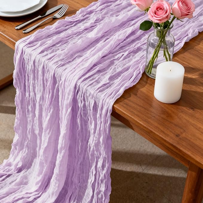 12 Pack Beige Cheesecloth Table Runners 35 x 118 Inch – Rustic Boho Gauze Table Runner for Wedding Arch, Party Decoration, Bridal Shower, Reception, Farmhouse Dining Decor