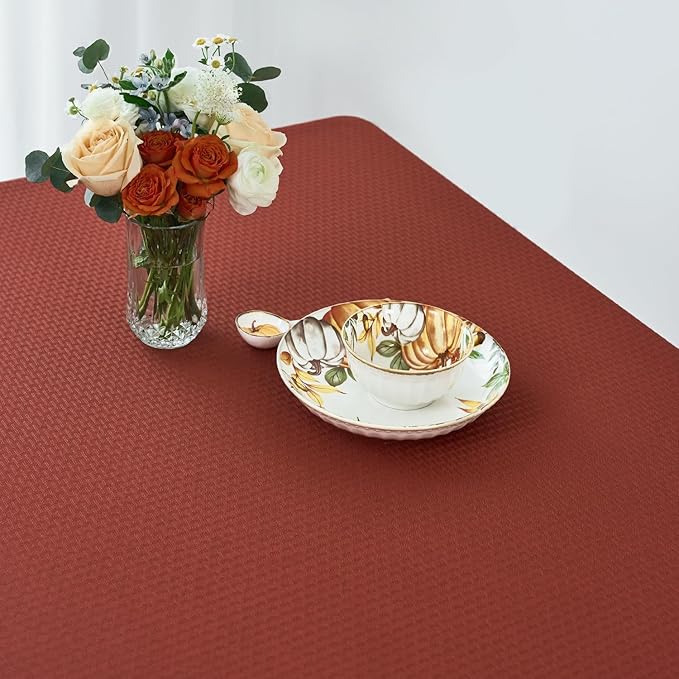 maxmill Weaved Texture Rectangle Tablecloth Wrinkle Free Spill-Proof, Soft Fall Table Cloth for Thanksgiving Parties Harvest Holiday Dinner, Halloween Decoration, 52 x 84 Inch Rustic Brick