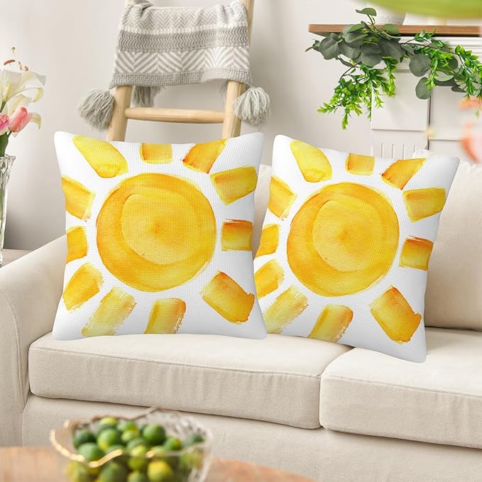 Boho Pillow Covers 18X18, Golden Sun Boho Decorative Throw Pillow Covers, Abstract Sunshine Sunrise Sunset Pillow Cover Pillowcase Cushion Case for Home Sofa Couch Indoor Outdoor Set of 2