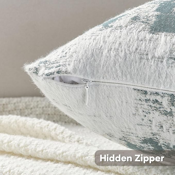 FUTEI Teal White Decorative Throw Pillow Covers 26x26 Inch Set of 2,Soft Faux Cashmere Jacquard - Textured & Cozy Euro Pillow Shams,Modern Home Decor for Couch Bed Living Room