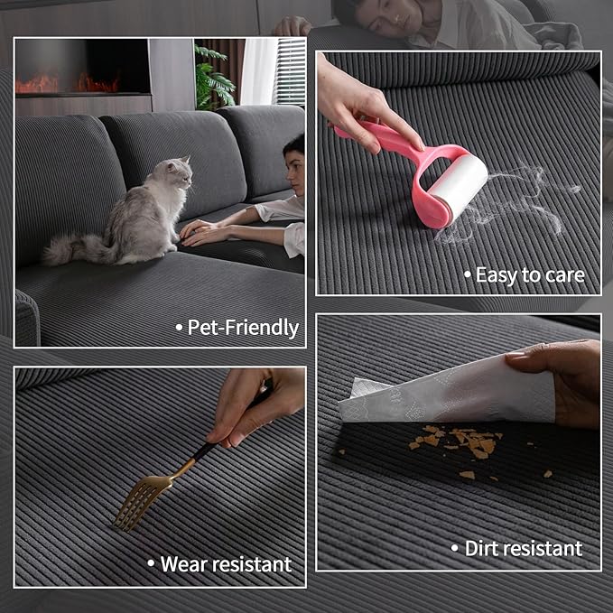 Sectional Couch Covers, Wear Resistant Stretch Sofa Covers Washable Soft Couch Cushion Covers Anti Slip Furniture Protector Sofa Slipcovers for Pets(3 Pieces 2 Seaters+1 Chaise, Dark Gray)