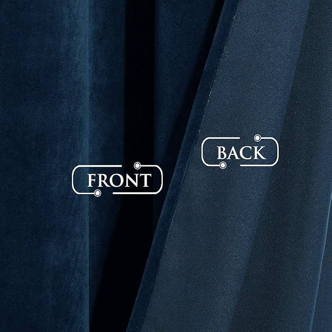 StangH Navy Blue Velvet Curtains 92 inches Long Back Tab Light Blocking Soundproof Drapes, Stylish Thermal Insulated Panels for Living Room/Office/Studio, W52 x L92, 2 Panels