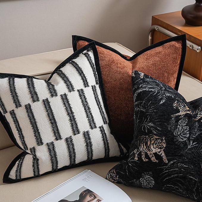 New 20x20'' inches Throw Pillow Cushion Covers - White Plain Color Cocostyle Chenille Jacquard Embroidery Vogue Luxury Modern Style Couch Sofa Bed Pillow Cover for Living Room Bedroom