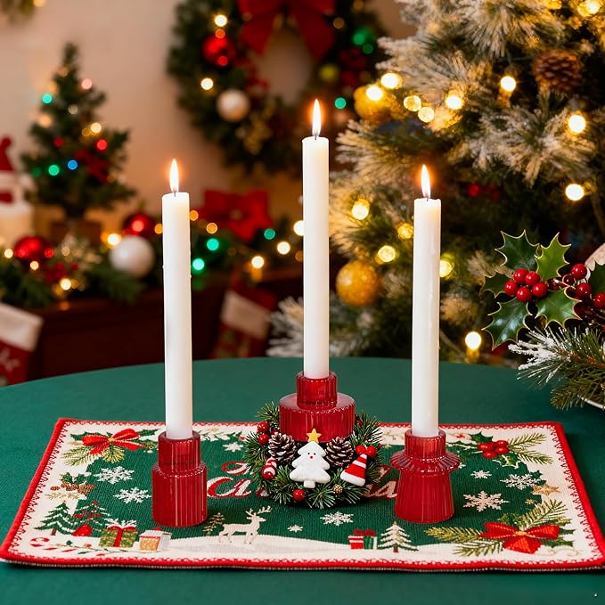 WELLIFE 6 Pcs Red Taper Candle Holder, Glass Candlestick Holder, Red Tapered Candlestick Holders for Party, Wedding Decorations, Table Centerpieces and Christmas