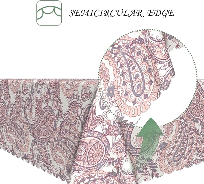 54x108 Inch Paisley Floral Rectangular Tablecloth Pink Floral Farmhouse Table Cloth Bohemian Washable Durable Table Cover for Dining Banquet Home Garden Decor