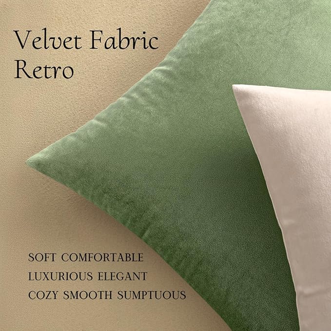 MIULEE Pack of 2 Sage Green Pillow Covers 18x18 Inch Decorative Velvet Throw Pillow Covers Modern Soft Couch Throw Pillows Farmhouse Home Decor for Spring Sofa Bedroom Living Room
