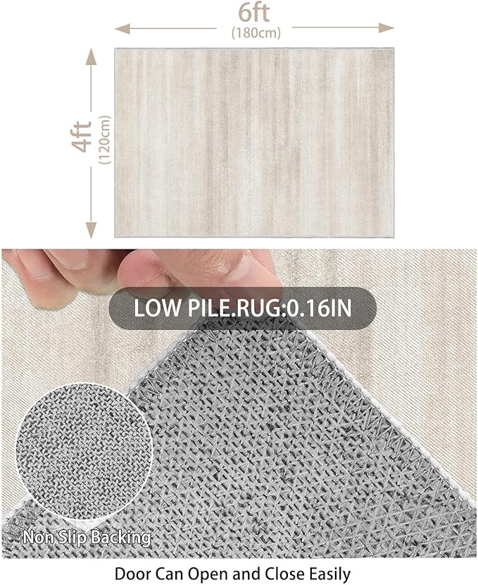 Enkor Area Rugs 4x6 Washable Non Slip Abstract Soft Rugs for Living Room Bedroom, Modern Mat for Kitchen Entryway Beige & White