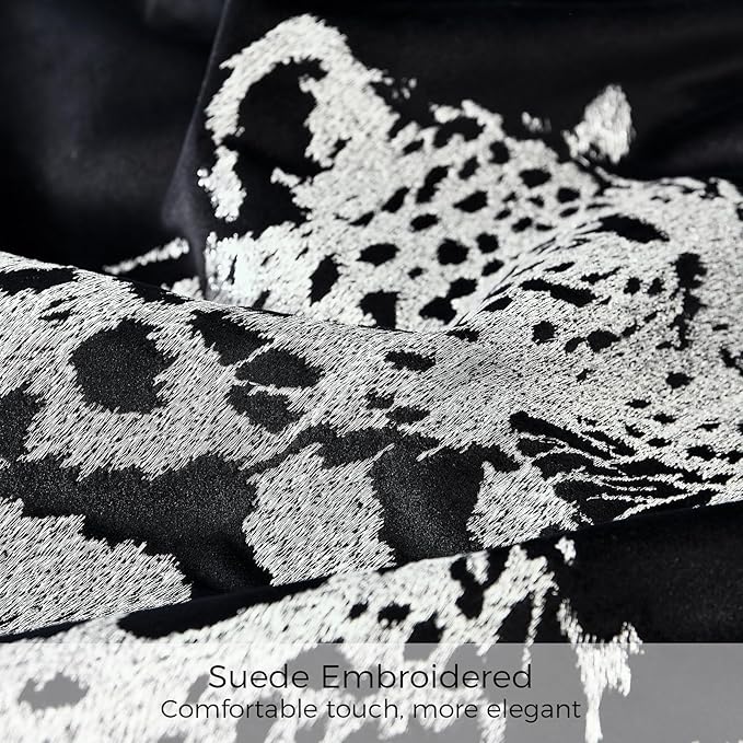 Throw Pillow Cover 18x18'' - Luxe Velvet Silver Leopard Embroidered Pillow Cover, Wrinkle & Fade Resistant, Decorative Cushion Cover for Sofa, Bed Bedroom Living Room