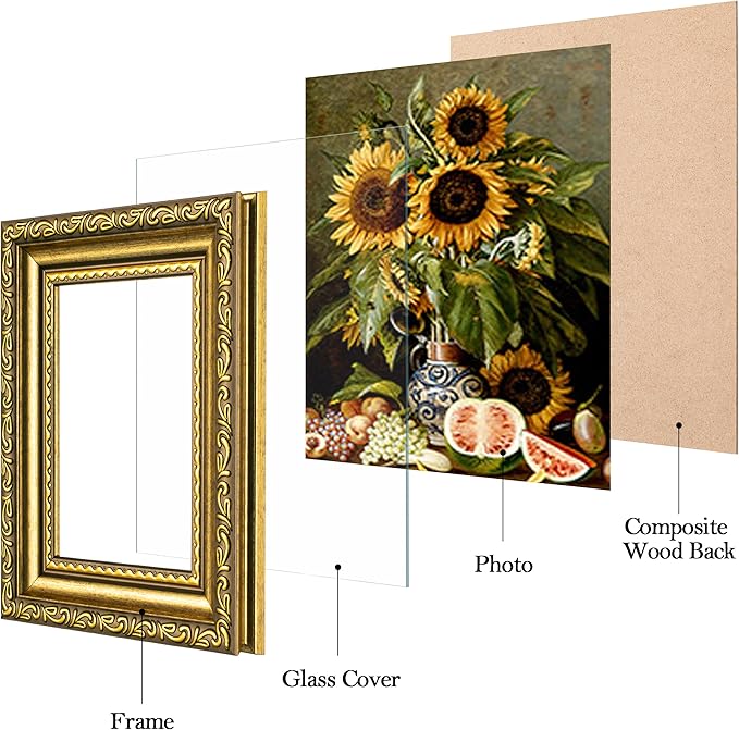 eletecpro 3x4 Picture Frames Set of 2, Ornate Vintage Photo Frame with Glass, Rustic Gold Frames Display 3 x 4 Photo for Tabletop, Gold