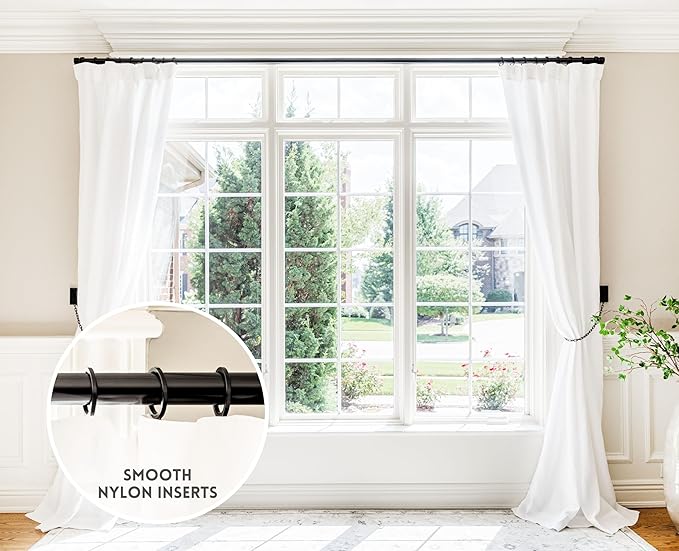 BlastHome® Luxury Curtain Rings - Premium Metal with Quiet, Smooth Nylon Inserts - Pinhooks and Clips Included - 1 1/2" Inside Diameter - 9 Rings for One Standard Curtain - Tuxedo Black