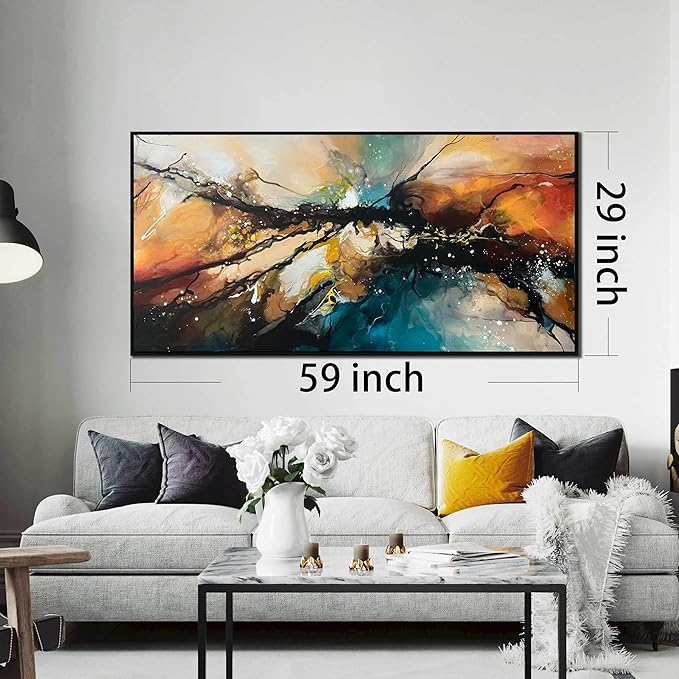 Abstract Hand Painted Wall Art for Living Room - Modern Office Wall Art Ideas Paintings - Large Picture Frames for Wall Size 29" x 59"