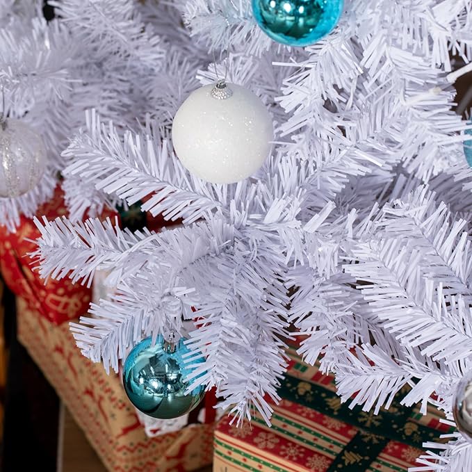 NALONE 4FT White Pre-Lit Christmas Tree with Remote Control and Timer, Pencil Artificial Hinged Slim Tree with Warm White/Multi-Color Lights, 9 Lighting Modes