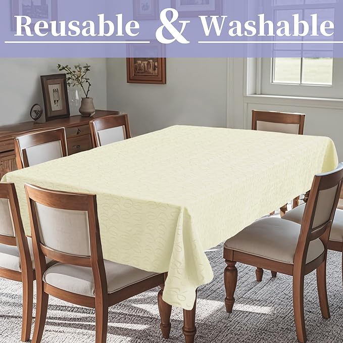 Tablecloths 60"x120" (10-12 Seat) - Cotton Polyester Blend- 9ft Table Cloths for Rectangle Tables -Fade Resistant, Washable & Reusable, 1PC Jacquard Table Cover for Dining & Party, Champagne Bows