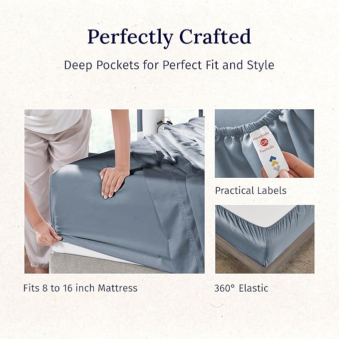 CALIFORNIA DESIGN DEN 5-Star Hotel 600 Thread Count 100% Cotton Sheets Set - Soft & Smooth Queen Bedding Set with Deep Pockets, Quality Beats Egyptian Cotton Claims (Pastel Blue)