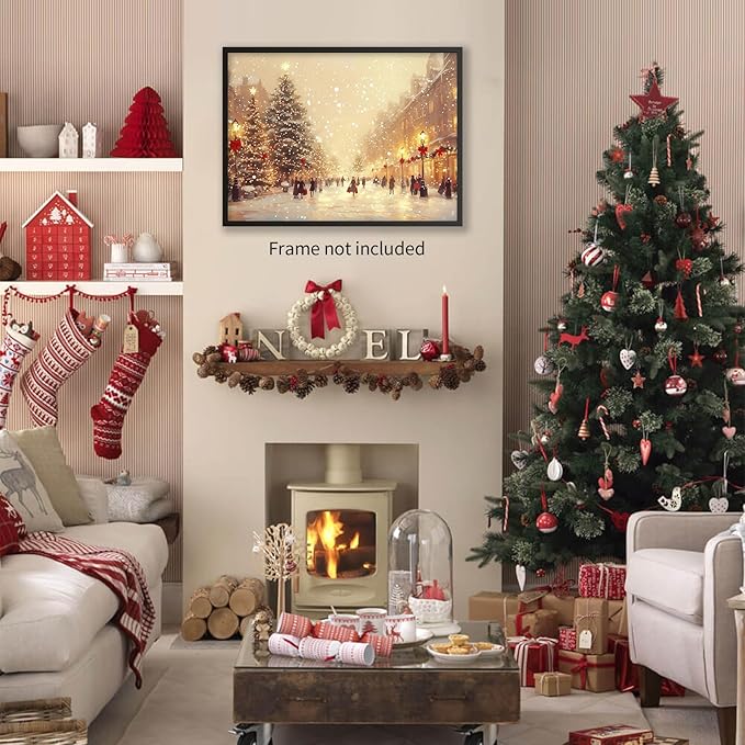 Winter Christmas Landscape Wall Art Fashion Snowscape Poster Vintage Cozy Scenic Canvas Prints for Living Room Office Wall Decor 16x24 inch Unframed
