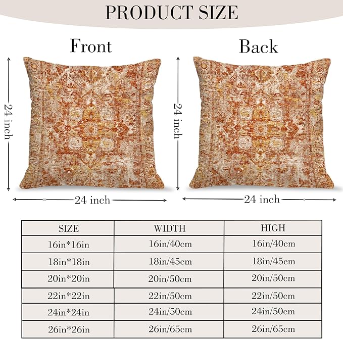 Boho Throw Pillow Covers 24x24 inch Set of 2,Boho Vintage Carpet Pattern Antique Ethnic Decor Double Sided Pattern Cushion Cover Soft Pillow Case Living Sofa Room Bed Square Pillow Cover