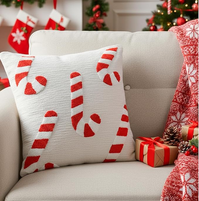 AYGXU Christmas Pillow Covers-Christmas Decor,2 Packs Candy Cane Pillows 18 * 18in,Throw Pillows for Couch for Bedroom Sofa Living Room