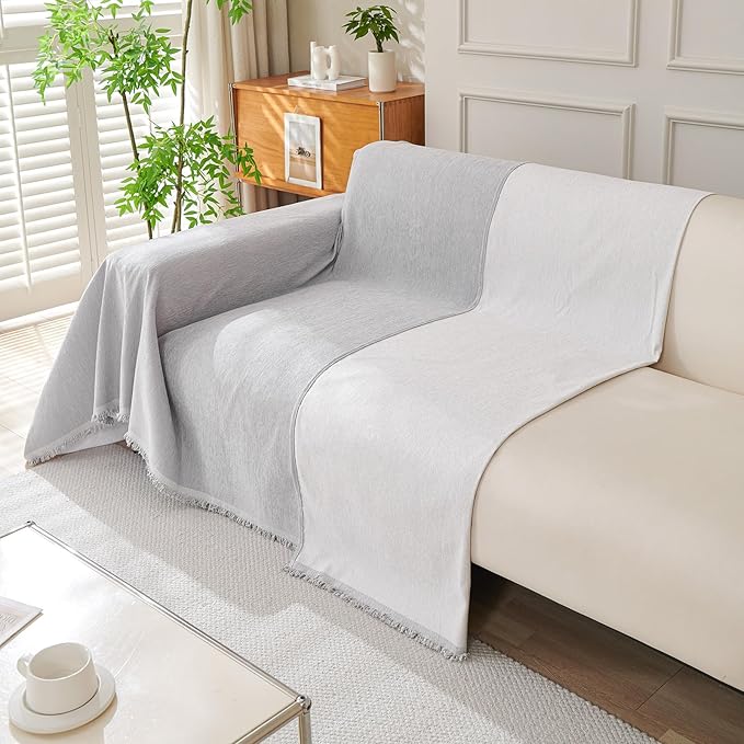 DREAMINGO Sofa Covers Washable Thick Chenille Couch Cover for 2 Cushion Couch Sofa Multi-Use Couch Cover Blanket Modern Pet Furniture Protector Sectional Couch Slipcover 71"x118", Light Grey