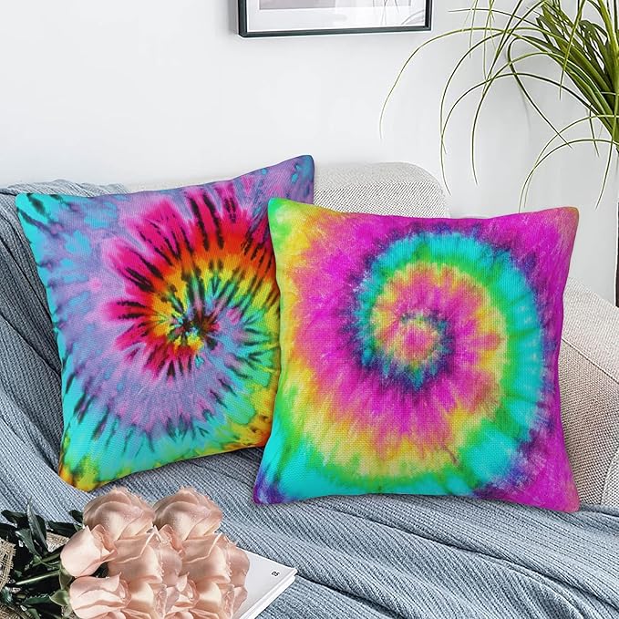 Colorful Tie Dye Throw Pillow Covers Set of 2 Tie Dye Pillow Covers 18x18 Inch Modern Farmhouse Home Decorative Pillow Cases Cushion Cover for Sofa Living Room Office