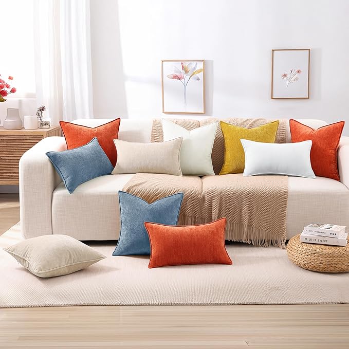 decorUhome Christmas Couch Throw Pillow Covers 18x18 Set of 2, Decorative Soft Euro Velvet Neutral Chenille Pillow Covers with Elegant Design for Sofa Bed Living Room Home Decor, Blue Grey