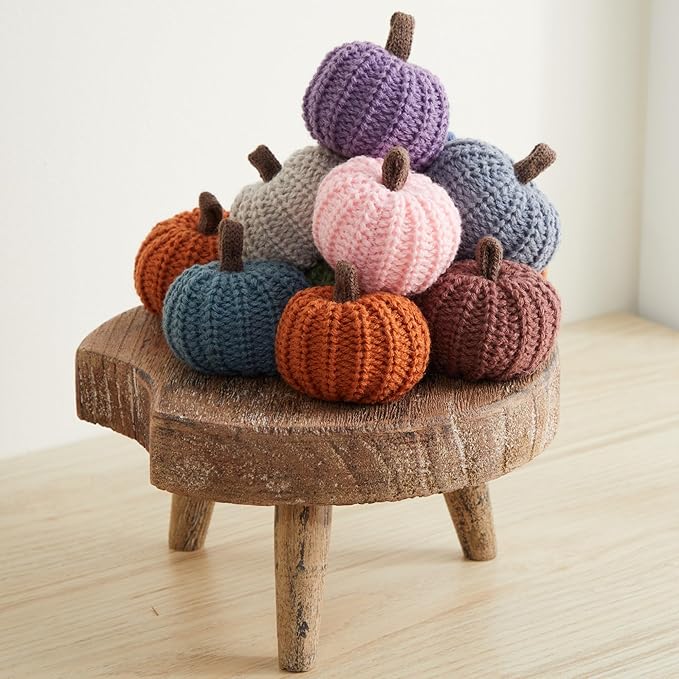 Mini knit pumpkins set of 12 warm pumpkin colors for bowl fillers, shelf décor accent, table setting for autumn entertaining, hostess gift everyday, fall wedding centerpiece (Mini Assorted Set 12)