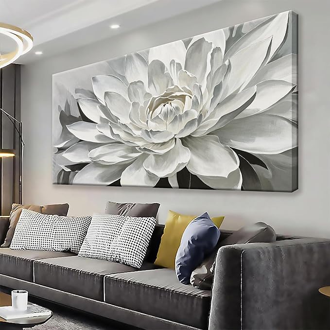 TAIJXAGSG Modern Canvas Art Wall Decor Living Room Home Wall Decor 29 x 58 Inches Large Wall Art Elegant Flower White Wall Art Painting Picture For Bedroom Office Artwork