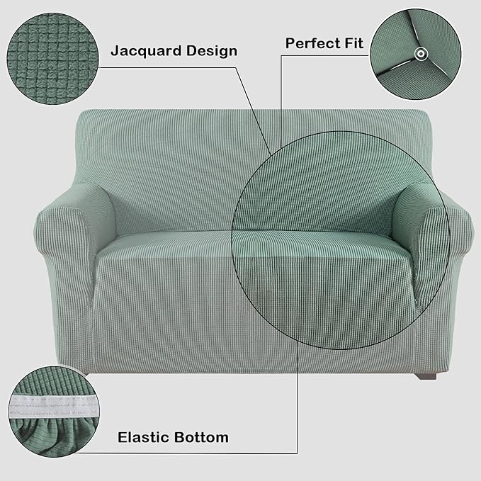 Flamingo P 1 Piece Skid Resistance Sofa Cover Jacquard Spandex Furniture Protector Couch Covers, Fitted Sofa Protector Stretch Knitted Jacquard Sofa Slipcovers, Dark Cyan, Chair