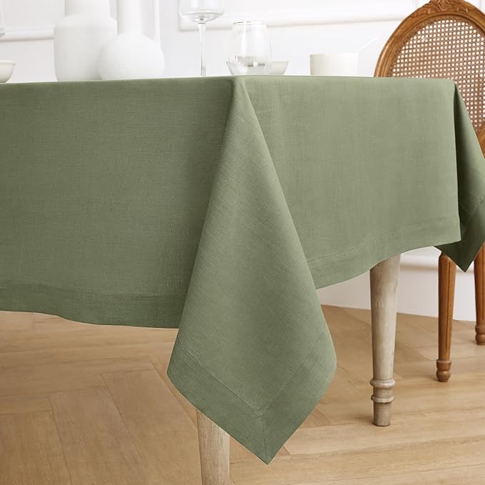 Solino Home Linen Tablecloth 60 x 90 Inch - 100% Pure Linen Oil Green Table Cloth for Rectangle Tables - Fete, Machine Washable Tablecloth for Fall, Autumn, Thanksgiving, Christmas