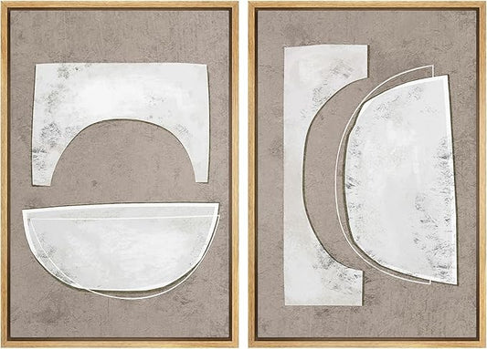 SIGNWIN Framed Canvas Print Wall Art Set Art Deco Grunge White Polygons Abstract Shapes Cozy Neutral Minimal Decorative Nordic Zen Bohemian for Living Room, Bedroom, Office - 16"x24"x2 Natural