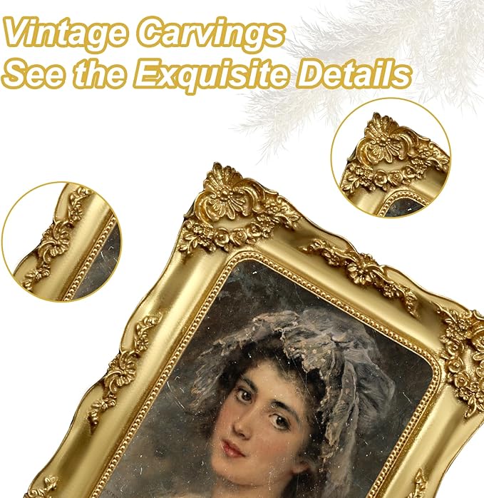Gold 5x7 Picture Frame Vintage Antique Victorian Ornate Picture Frames Baroque for Tabletop or Wall Hanging Small with Glass Front