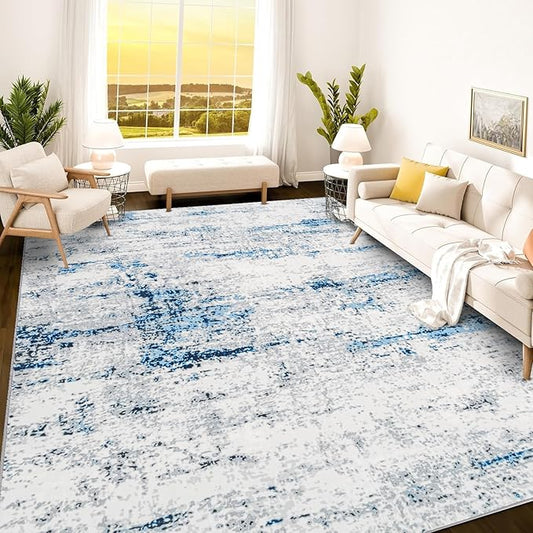 Istana 8x10 Area Rug - Blue/White 8x10 Rugs for Living Room - Foldable Rugs for Bedroom - Stain Resistant Washable Rug - Eco-Friendly Area Rugs - Easy to Clean Living Room Rug