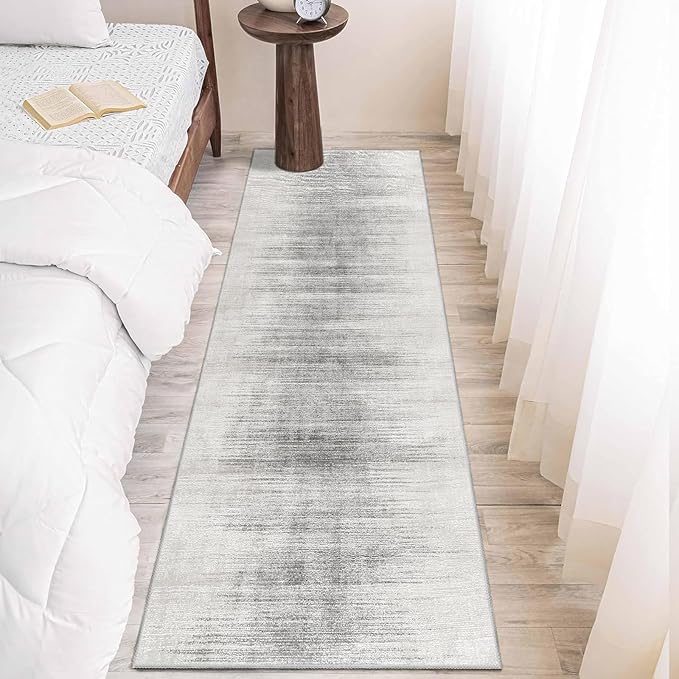 Enkor Runner Rug for Hallway, 2x6 Washable Soft Non Slip Abstract Rugs for Kitchen, Modern Mat for Entryway Living Room Bedroom White & Grey