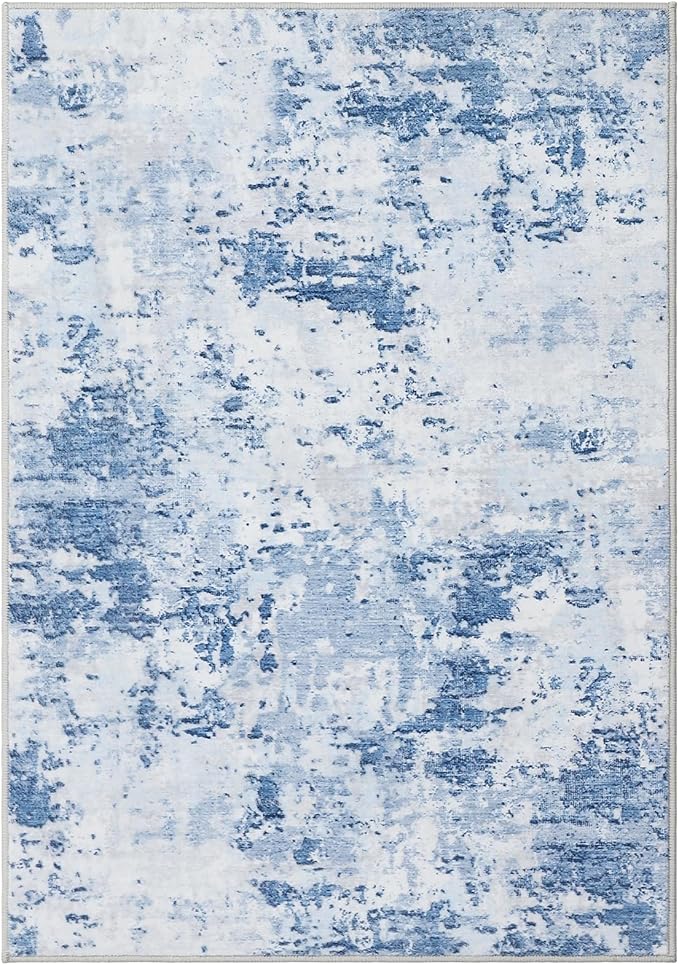 Modern Abstract 2x3 Area Rug Non Slip Non Shedding Low Pile Stain Resistant Rug for Entryway Kitchen Bedroom,Light Blue