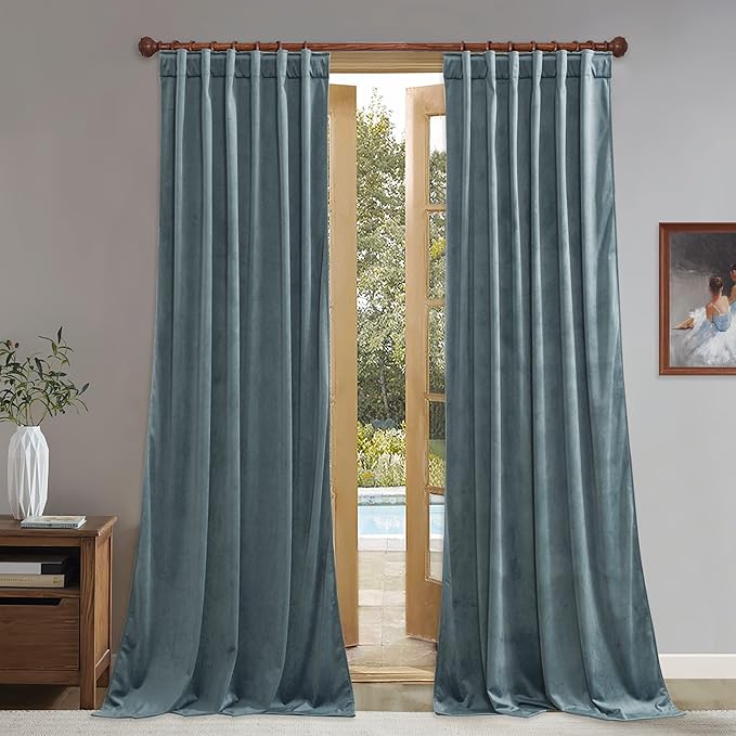 StangH Stone Blue Curtains for Boys Bedroom 92 inches, Back Tab Thermal Light Reducing Window Drapes, Thick Privacy Room Divider Curtains for Office/Apartment, W52 x L92, 2 Panels