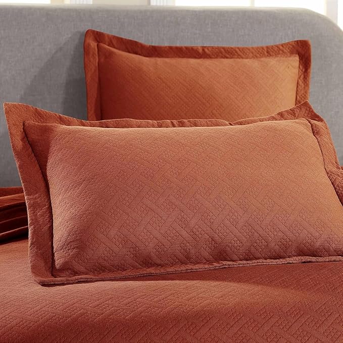 Superior 100% Cotton Basket Weave Bedspread with Shams, All-Season Premium Cotton Matelasse Jacquard Bedding, Quilted-Look Geometric Basket, King, Mandarin