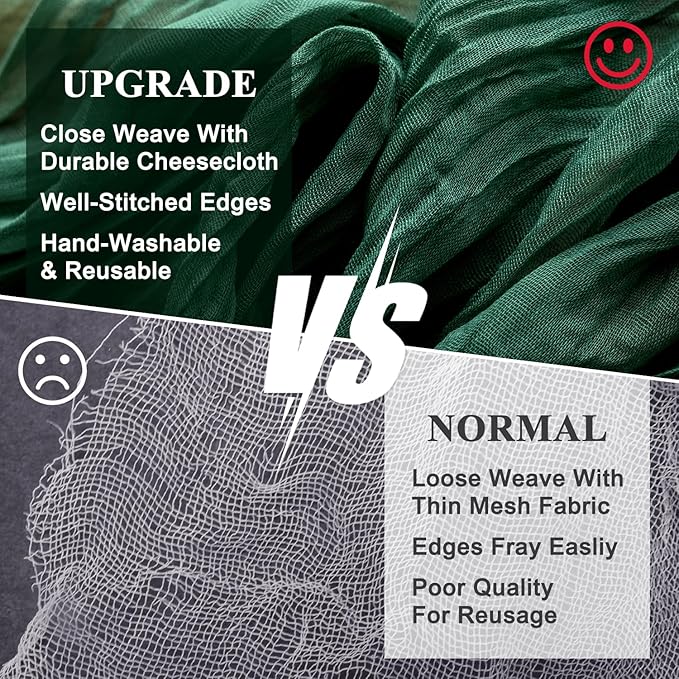 Wokceer Cheesecloth Table Runner Emerald Green 10FT Boho Gauze Christmas Cheese Cloth Table Runner for Party Long Rustic Sheer Table Runners for Baby Bridal Shower Wedding Easter Table Decor