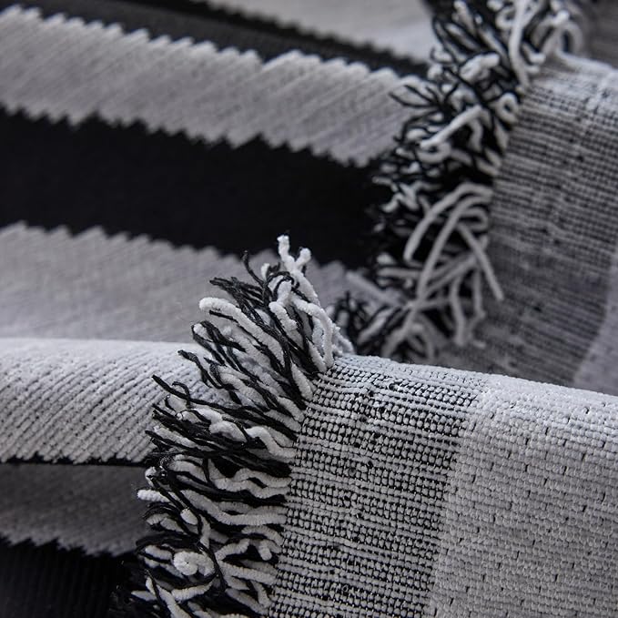 DREAMINGO Boho Couch Cover Washable Chenille Sofa Cover Blanket Light Grey Black Furniture Protector for Sectional 3 Cushion Couch Reversible Geometric Sofa Slipcover, XX-Large 71"x150"